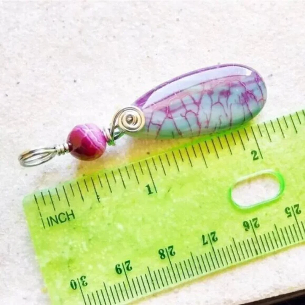 STUNNING COLOR! OOAK Teal Pink Orchid Purple Veined Agate Teardrop Pendant